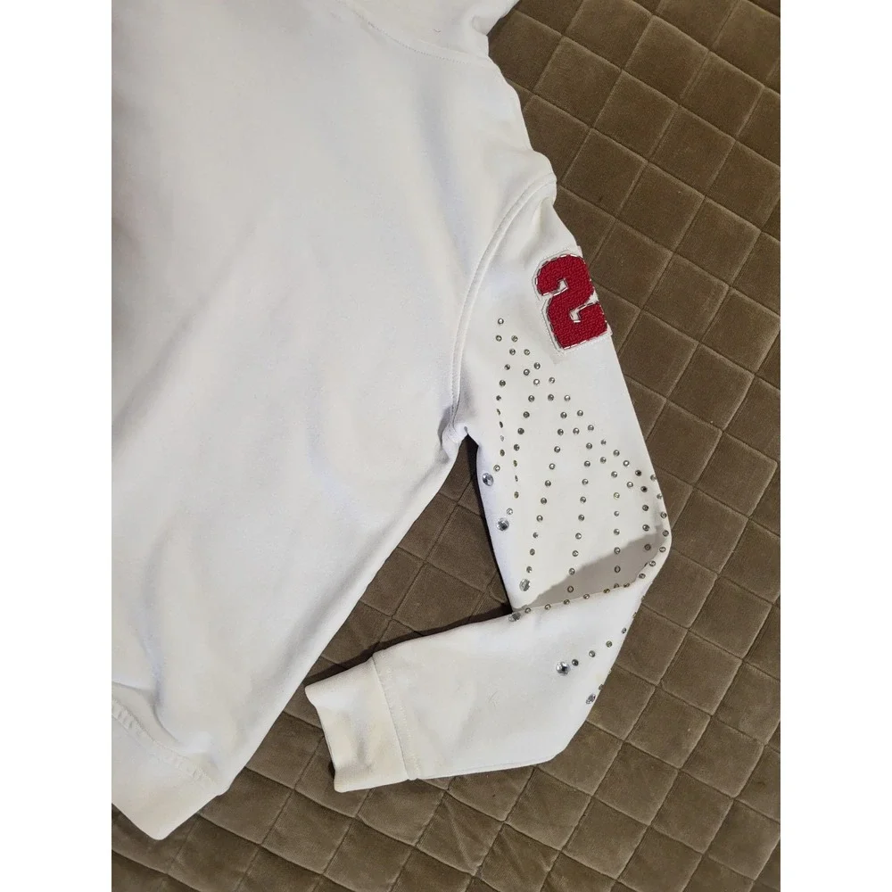 Gucci Distressed Logo Print Hoodie Ivory Size Medium W/Rhinestone Diamonds